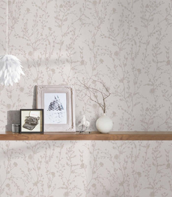 BRICOFLOR Non-woven wallpaper, floral wallpaper in grey, pink - 10,05 x 0,53 m