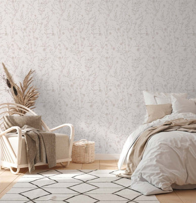 BRICOFLOR Non-woven wallpaper, floral wallpaper in grey, pink - 10,05 x 0,53 m