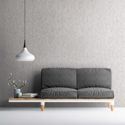BRICOFLOR Non-woven wallpaper, floral wallpaper in grey, pink - 10,05 x 0,53 m