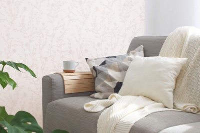 BRICOFLOR Non-woven wallpaper, floral wallpaper in grey, pink - 10,05 x 0,53 m