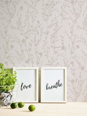BRICOFLOR Non-woven wallpaper, floral wallpaper in grey, pink - 10,05 x 0,53 m