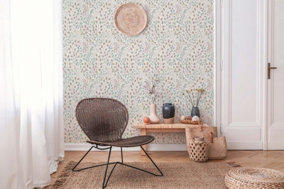 BRICOFLOR Non-woven wallpaper, floral wallpaper in white - 10,05 x 0,53 m