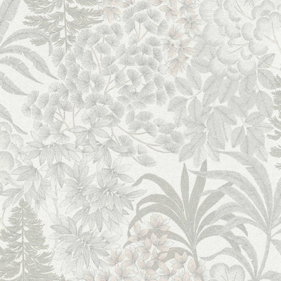 BRICOFLOR Non-woven wallpaper, floral wallpaper in white - 10,05 x 0,53 m