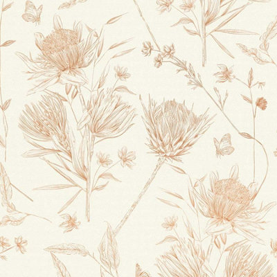 BRICOFLOR Non-woven wallpaper, floral wallpaper in white - 10,05 x 0,53 m