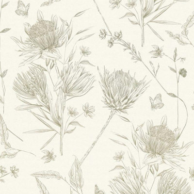 BRICOFLOR Non-woven wallpaper, floral wallpaper in white - 10,05 x 0,53 m