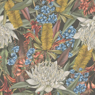 BRICOFLOR Non-woven wallpaper, floral wallpaper, jungle & tropical multicoloured - 10,05 x 0,53 m