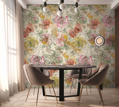 BRICOFLOR Non-woven wallpaper, floral wallpaper, vintage in beige - 10,05 x 0,53 m