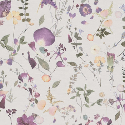 BRICOFLOR Non-woven wallpaper, floral wallpaper, vintage in violet - 10,05 x 0,53 m