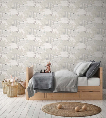 BRICOFLOR Non-woven wallpaper, forest & tree wallpaper in beige, cream - 10,05 x 0,53 m