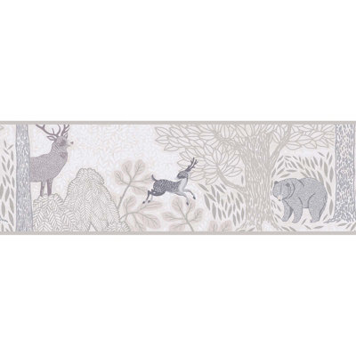 BRICOFLOR Non-woven wallpaper, forest & tree wallpaper in beige, cream, grey - 5,00 x 0,17 m