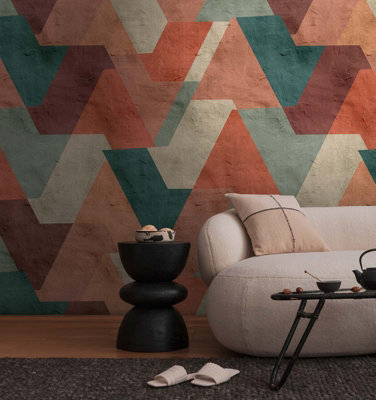 BRICOFLOR Non-woven wallpaper, funky wallpaper, geometric in green, orange - 1,59 x 2,8 m