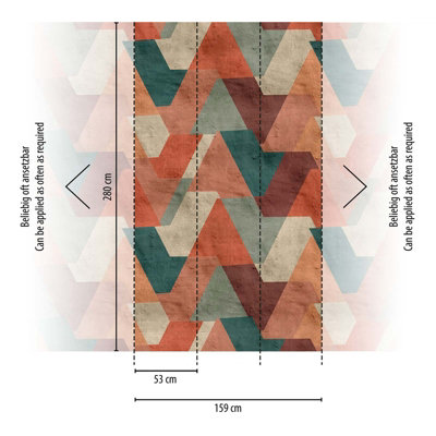 BRICOFLOR Non-woven wallpaper, funky wallpaper, geometric in green, orange - 1,59 x 2,8 m