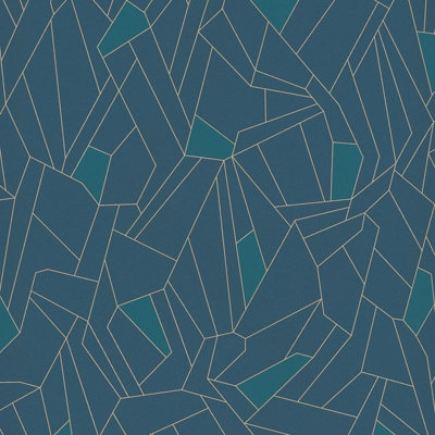BRICOFLOR Non-woven wallpaper, geometric wallpaper in blue, turquoise - 10,05 x 0,53 m