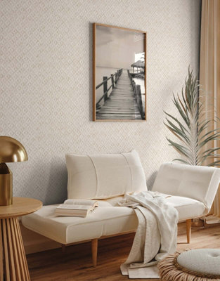 BRICOFLOR Non-woven wallpaper, geometric wallpaper in gold, white - 10,05 x 0,53 m