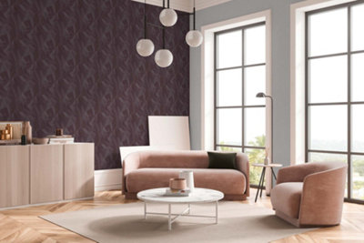 BRICOFLOR Non-woven wallpaper, geometric wallpaper, wood effect in bronze, violet - 10,05 x 0,53 m