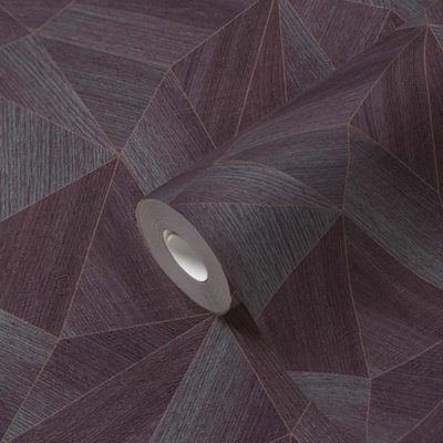 BRICOFLOR Non-woven wallpaper, geometric wallpaper, wood effect in bronze, violet - 10,05 x 0,53 m