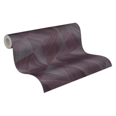 BRICOFLOR Non-woven wallpaper, geometric wallpaper, wood effect in bronze, violet - 10,05 x 0,53 m