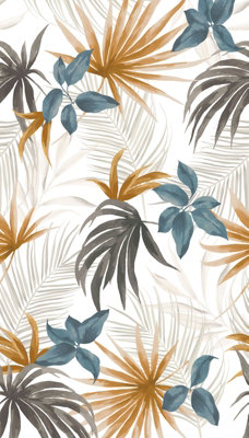BRICOFLOR Non-woven wallpaper, leaf & palm wallpaper in beige, blue, brown, orange, terracotta - 8,80 x 0,53 m
