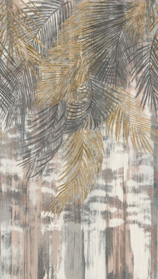 BRICOFLOR Non-woven wallpaper, leaf & palm wallpaper in beige, gold, grey - 2,80 x 1,59 m