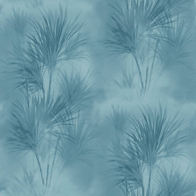 BRICOFLOR Non-woven wallpaper, leaf & palm wallpaper in blue - 10,05 x 0,53 m