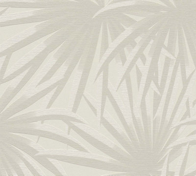 BRICOFLOR Non-woven wallpaper, leaf & palm wallpaper in cream, grey - 10,05 x 0,53 m