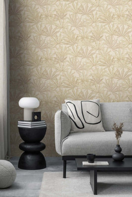 BRICOFLOR Non-woven wallpaper, leaf & palm wallpaper, luxury in beige - 10,05 x 0,53 m