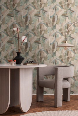 BRICOFLOR Non-woven wallpaper, leaf & palm wallpaper, modern, retro in beige, brown, green - 10,05 x 0,53 m
