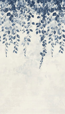 BRICOFLOR Non-woven wallpaper, leaf & palm wallpaper, vintage in blue, cream - 8,80 x 0,53 m