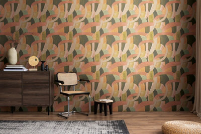 BRICOFLOR Non-woven wallpaper, modern wallpaper, pattern, retro, geometric in brown, yellow, green, orange - 10,05 x 0,53 m