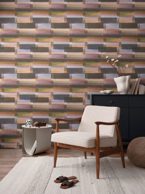 BRICOFLOR Non-woven wallpaper, modern wallpaper, pattern, retro, geometric in brown, yellow, purple - 10,05 x 0,53 m