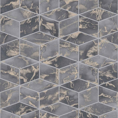 BRICOFLOR Non-woven wallpaper, moroccan & tiled wallpaper, geometric in grey, silver - 10,05 x 0,53 m