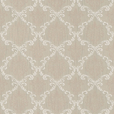BRICOFLOR Non-woven wallpaper, pattern wallpaper, damask in beige, cream - 10,05 x 0,53 m