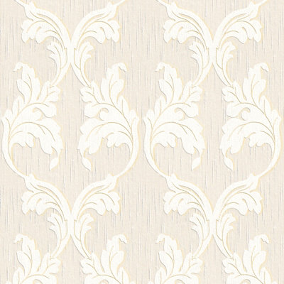BRICOFLOR Non-woven wallpaper, pattern wallpaper, damask in beige, cream, grey - 10,05 x 0,53 m