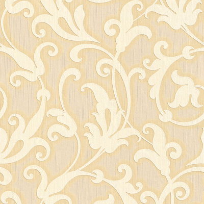 BRICOFLOR Non-woven wallpaper, pattern wallpaper, damask in yellow, grey - 10,05 x 0,53 m