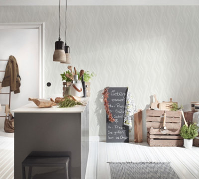 BRICOFLOR Non-woven wallpaper, pattern wallpaper, modern, striped in white - 10,05 x 0,53 m