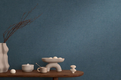 BRICOFLOR Non-woven wallpaper, plain wallpaper in blue, gold - 10,05 x 0,53 m