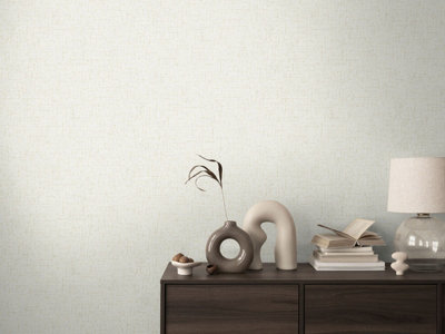 BRICOFLOR Non-woven wallpaper, plain wallpaper in cream, gold, white - 10,05 x 0,53 m