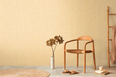 BRICOFLOR Non-woven wallpaper, plain wallpaper in yellow - 10,05 x 0,53 m