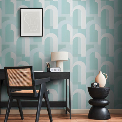 BRICOFLOR Non-woven wallpaper, retro wallpaper in turquoise - 10,05 x 0,53 m