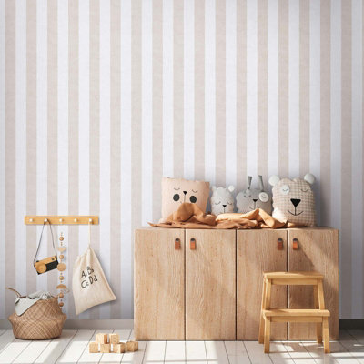 BRICOFLOR Non-woven wallpaper, striped wallpaper in beige, cream, white - 10,05 x 0,53 m