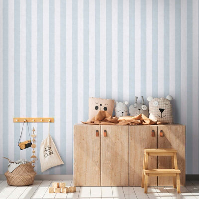 BRICOFLOR Non-woven wallpaper, striped wallpaper in blue, white - 10,05 x 0,53 m