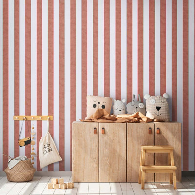 BRICOFLOR Non-woven wallpaper, striped wallpaper in cream, red, white - 10,05 x 0,53 m