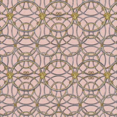 BRICOFLOR Pink Silver Metallic Medusa Baroque Wallpaper with Rings Paste the Wall Scrubbable Wallpaper 10.05 x 0.70 m