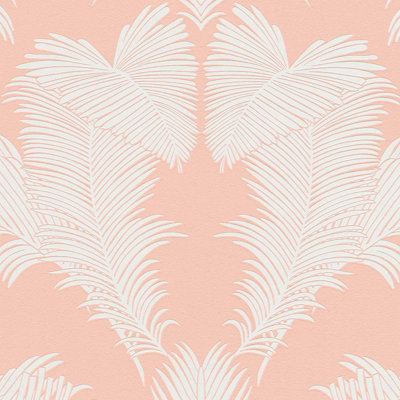 BRICOFLOR Salmon Pink Tropical Wallpaper with Silver Grey Palm Tree Exotic 10.05 x 0.53 m