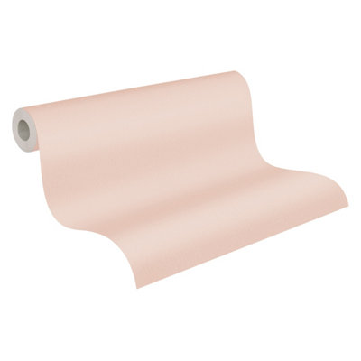 BRICOFLOR Salmon Pink Wallpaper in Plain Style Textured Pale Pink Wallpaper Textured Salmon Pink Wallpaper 10.05 x 0.53 m
