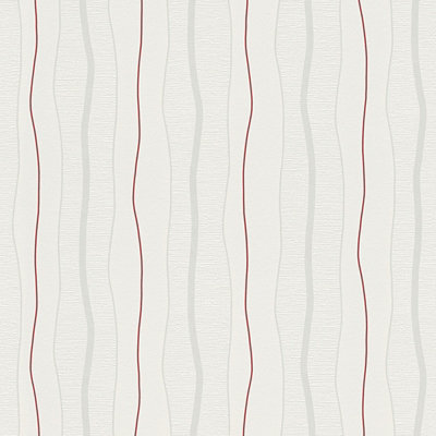 BRICOFLOR Striped Living Room Wallpaper White Wallpaper With Light Grey And Red Line Detailing 10.05 x 0.53 m
