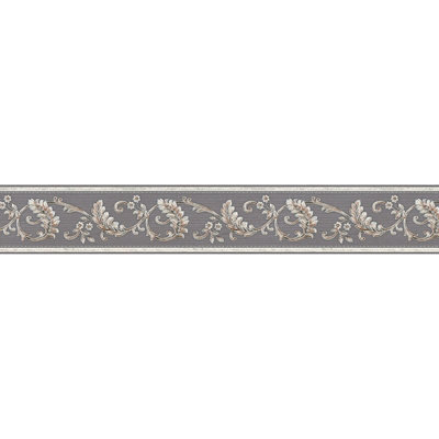 BRICOFLOR Taupe Baroque Wallpaper Border with Floral Leaf Pattern Grey Brown Baroque Style Wallpaper 5.00 x 0.08 m