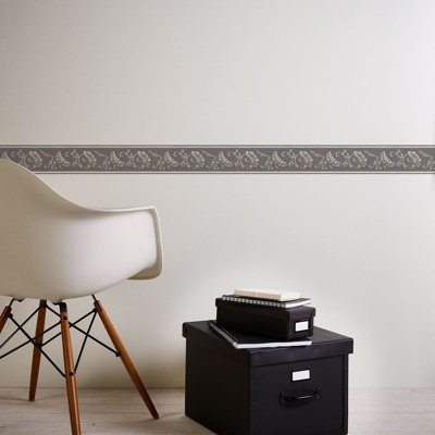 BRICOFLOR Taupe Baroque Wallpaper Border with Floral Leaf Pattern Grey Brown Baroque Style Wallpaper 5.00 x 0.08 m