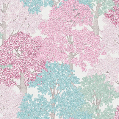 BRICOFLOR Tree Wallpaper With Shades Of Pink And Blue Floral Wallpaper Bright Unique 10.05 x 0.53 m