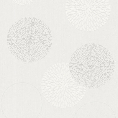 BRICOFLOR White circle wallpaper Non woven wall coverings Glue and stick wallpaper 10.05 x 0.53 m
